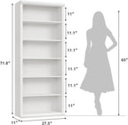 Rresyet Bookcase and Bookshelves, 28" W Tall Bookshelf, White