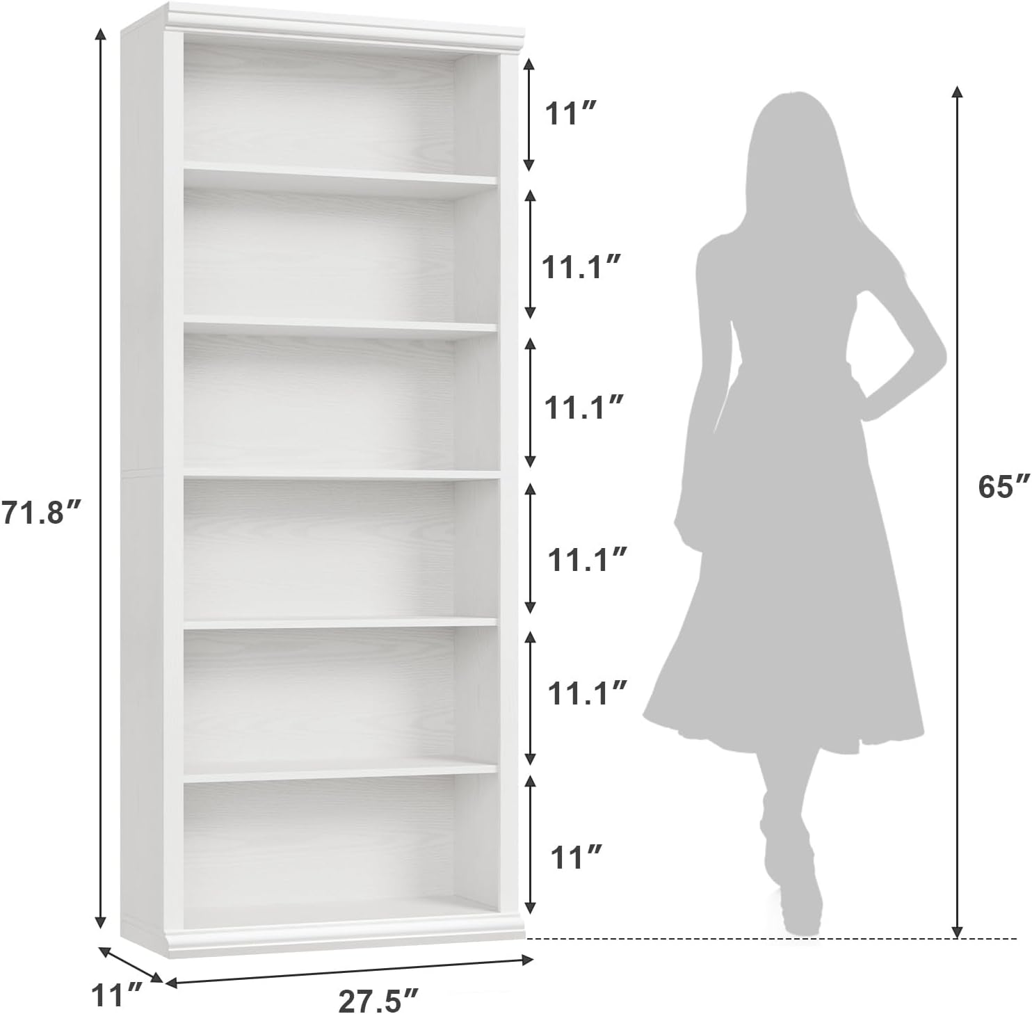 Rresyet Bookcase and Bookshelves, 28" W Tall Bookshelf, White