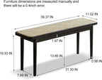 39 Inch Black Skinny Bench with Handwoven Rattan - Dining Bench, Solid Oak Frame for Kitchen, Restaurant, Entryway or Hallway