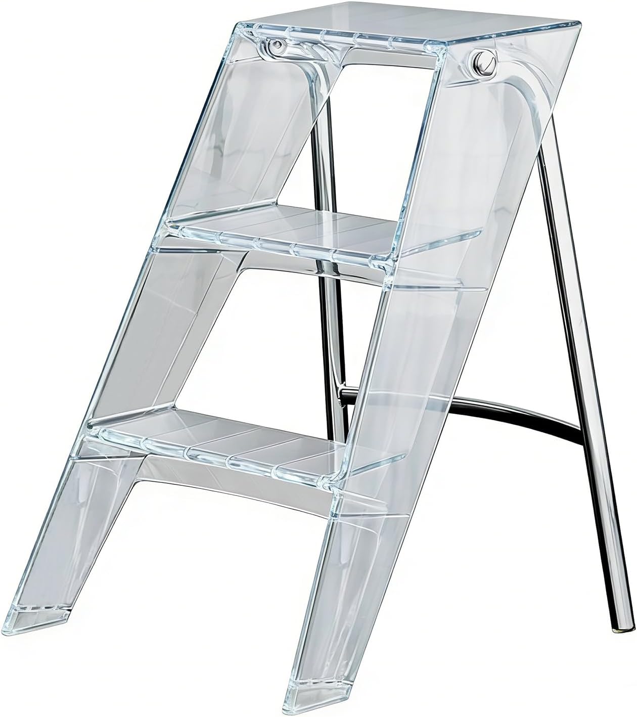 Transparent Acrylic 3-Step Folding Step Stool, 220 lbs Weight Capacity, Sleek Collapsible Step Ladder with Compact Design, Portable for Home, Kitchen, Bathroom and Closet
