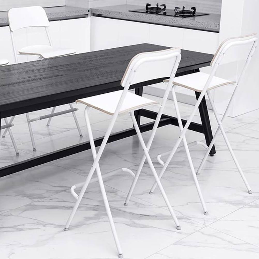 25in/29in Folding Breakfast Bar Stool, Modern Foldable Wooden Seat Tall Chair with Back and Footrest, Collapsible Counter Height Stool for Dining Room Kitchen Balcony Living Room ( Color : White , Siz