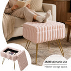 Faux Fur Storage Ottoman, Modern Soft Footstool, Storage Bench with Metal Legs, Vanity Seat, Fur Stool, Ottoman Coffee Table, Makeup Chair, Vanity Stools for Bedroom (Pink)