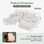 Gericco 113" Modular Sectional Couch, Cloud Sofa with Deep Seats, Upholstered Corduroy U-Shaped Sleeper Sofa with Chaise, 3-Seater Couches for Living Room, No Assembly Required, Beige