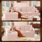 GOSUHI 113" L-Shaped Cloud Couch, Modular Sectional, Deep Seats, Pink | Pocket Spring Cushions, Oversized 3-Seater, Left Facing Chaise, Corduroy Upholstery Couches for Living Room