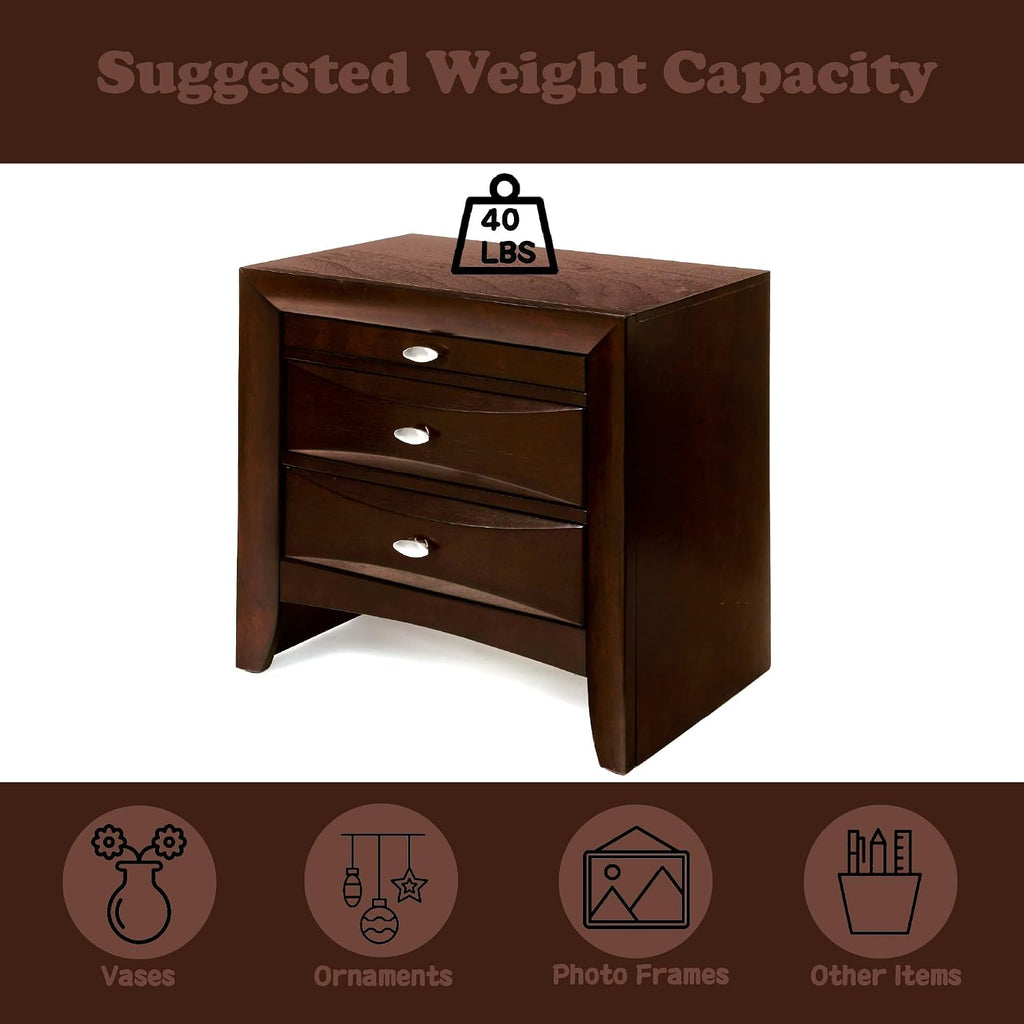 Espresso Finish Nightstand, Modern Traditional Style 1pc Nightstand of 2 Drawers,for Small Spaces