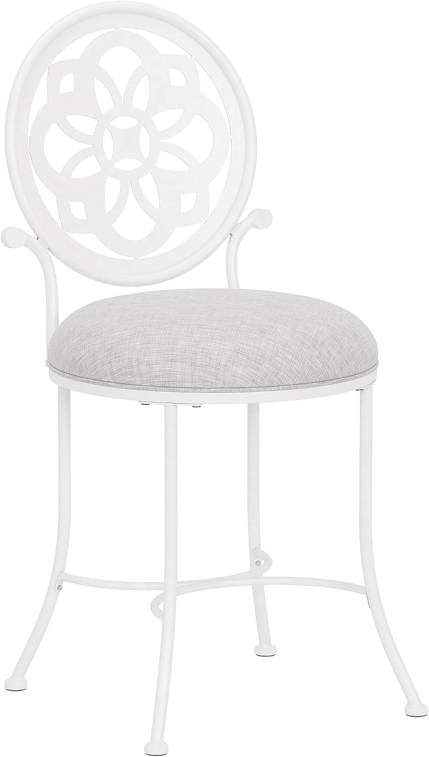 Hillsdale Marsala Metal Vanity Stool with a Circular Geometric Back Design, Off White