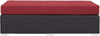 BOWERY HILL Rectangle Fabric Rattan Patio Ottoman, Espresso Finish with Red Cushions, Water and UV Resistant, Adjustable Height, Outdoor Patio Furniture for Backyard or Poolside Use