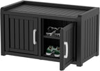 Waterproof UV-Resistant Outdoor Shoe Rack, 2-Tier Storage Cabinet Bench with 2 Doors & Adjustable Shelves, Indoor Outdoor Shoe Organizer for Entryway Hallway Living Room, Black