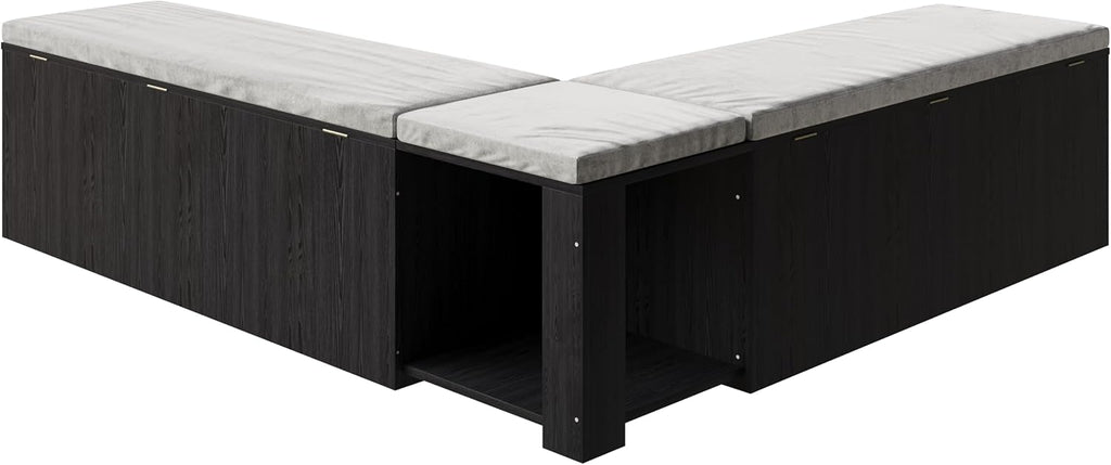 Bobve L-Shape Storage Bench with Cushion, Backless Corner Dining Bench, Kitchen Dining Nook Bench with Hidden Storage for Dining Room, Kitchen, Entryway (Black)