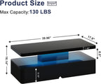 MXV Modern Coffee Table, 40 Inches Coffee Tables with 16 Colors LED Lights, 2 Tier Rectangular Center Table, Large Storage Space, High Glossy Wooden Tea Table for Living Room, Bedroom, Office, Black