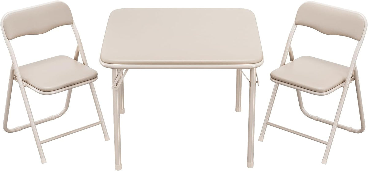 GAOMON Boys and Girls Folding Table and Chairs Set of 3, Portable Table and Chair with Pu Soft Cushion, No Installation Required, Suitable for Eating, Reading and Playing