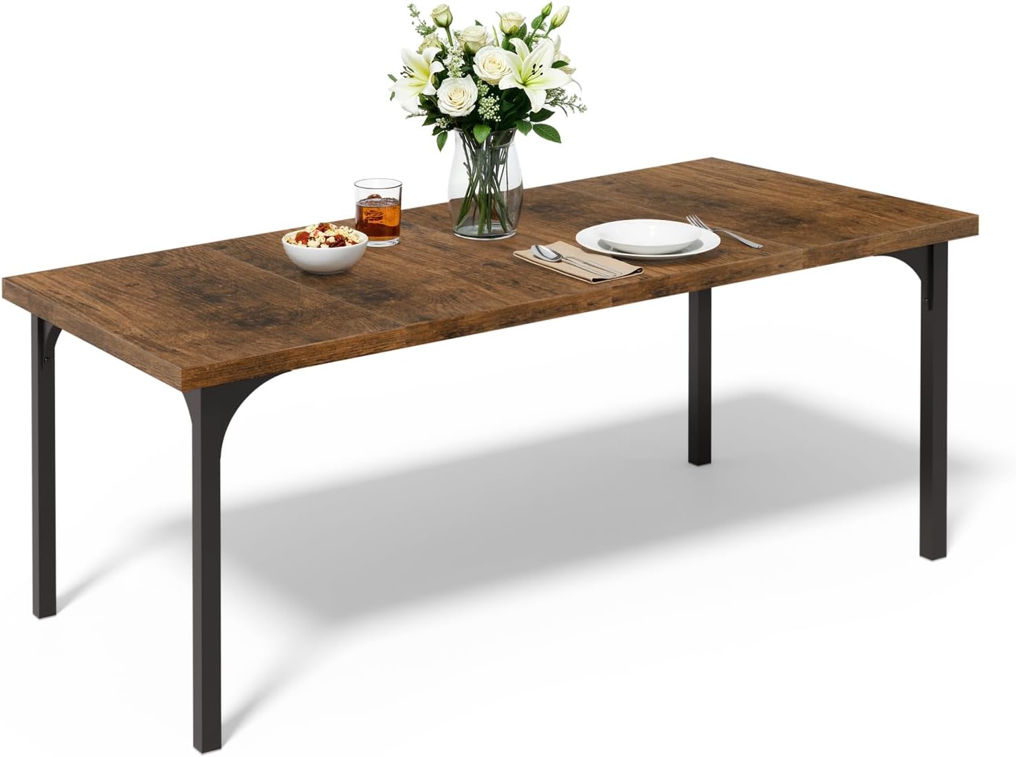 VINGLI 70.8" Farmhouse Dining Table for 6-8 People, Large Rustic Wooden Kitchen & Dining Room Table, Heavy Duty Dinner Table for Family Gatherings, Home Office, Apartment, Rustic Brown