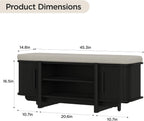 Maupvit Entryway Shoe Storage Bench with Sliding Doors, 2-Tier Upholstered Shoe Rack Bench with Hidden Storage, Wooden Shoe Organizer with Padded Cushion for Hallway, Mudroom, Bedroom, Black Finish