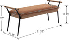 DUOMAY Modern Rectangle Ottoman Bench with Arms and Metal Legs, Mid Century PU Dining Table Bench Footstool Entryway Shoe Bench for Dining Room Bedroom Living Room, Brown