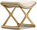Vanity Stool Chair - Upholstered Makeup Stool with Leather Cushion - Modern Small Ottoman for Bedroom, Living Room, and Bathroom