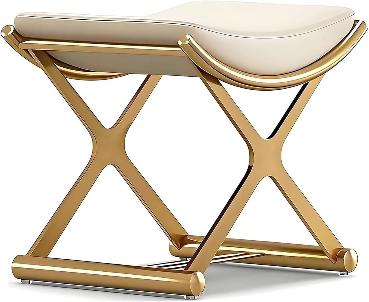 Vanity Stool Chair - Upholstered Makeup Stool with Leather Cushion - Modern Small Ottoman for Bedroom, Living Room, and Bathroom