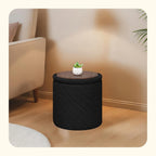 PINPLUS Ottoman with Stroage Round Boucle Ottoman and Tray Sherpa Removable Foot Stool Coffee Table for Dorm, Living Room Black, 13"x13"x13.7"