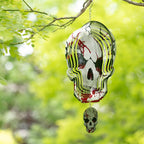 Skull Wind Spinner Halloween Decor 12inch Stainless Steel Garden Wind Spinner Outdoor 3D Kinetic Hanging Wind Sculptures Metal Yard Art Unique Gift Home Decorations