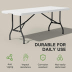 6 Foot Folding Table with Black Table Cloth - Heavy Duty 600LBS Capacity, Foldable Design with Safety Lock - Portable Folding Tables for Camping, Party, Indoor & Outdoor Use, 2 Pack