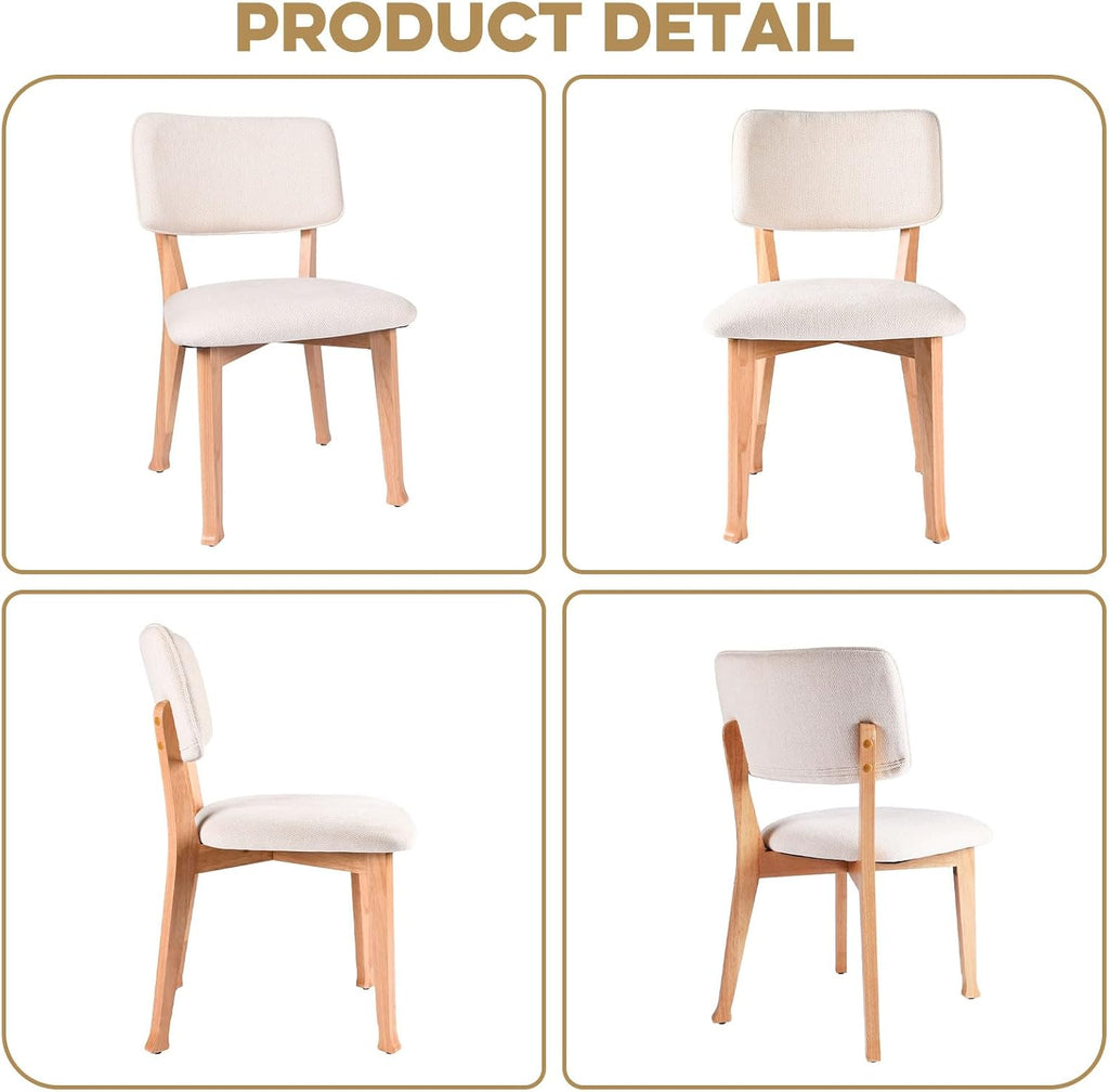 Wooden Dining Chairs Set of 2, Mid Century Modern Kitchen Chairs with Fabric Upholstered and Curved Backrest for Dining Room, Restaurant/Cafe, 300LBS Capacity, Natural