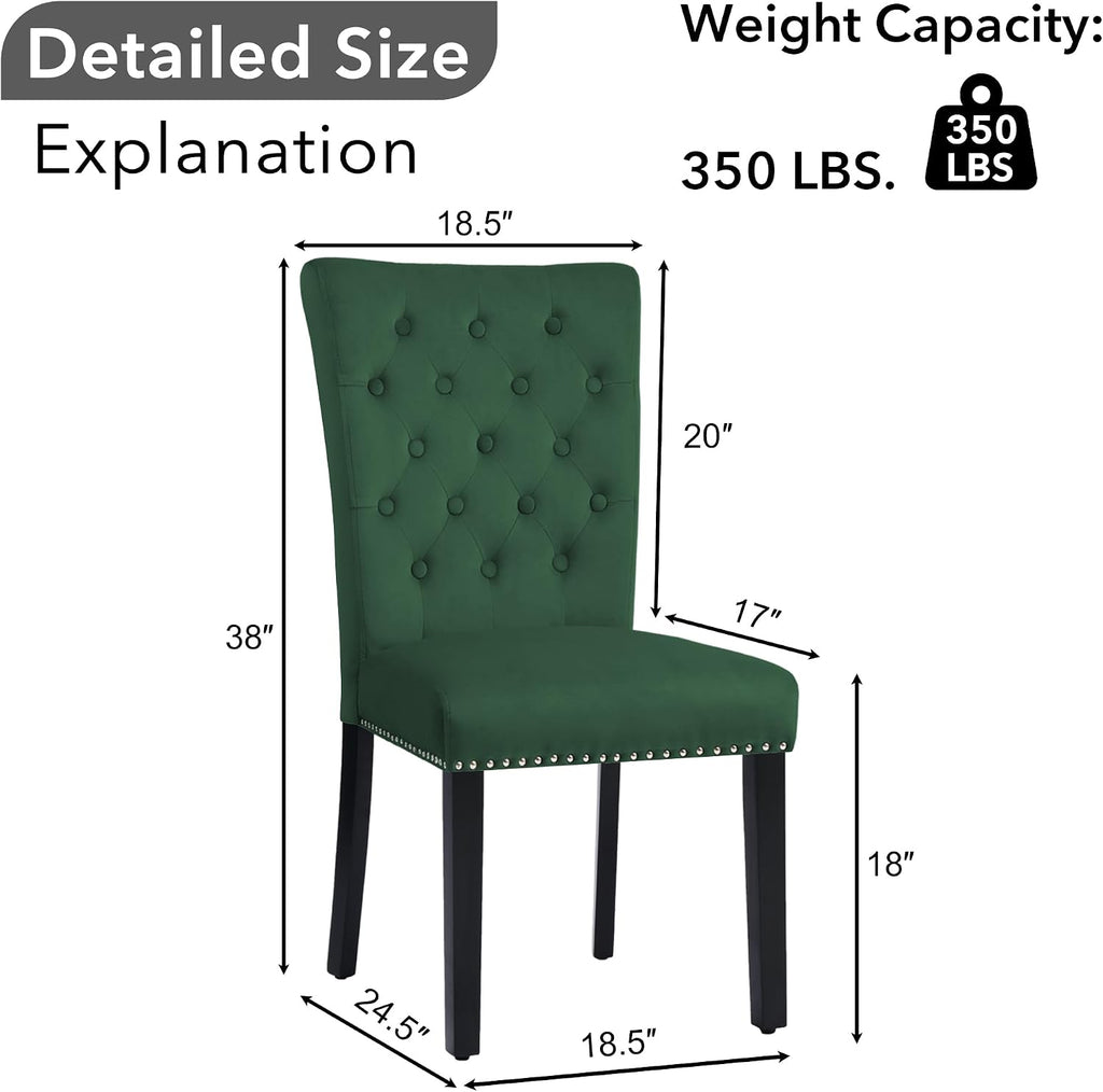 adochr Velvet Dining Chairs Set of 4, Parsons Kitchen Chair, Green | Wooden Legs & Nailed Trim, Upholstered Dining Room Chairs 350 LBS Capacity