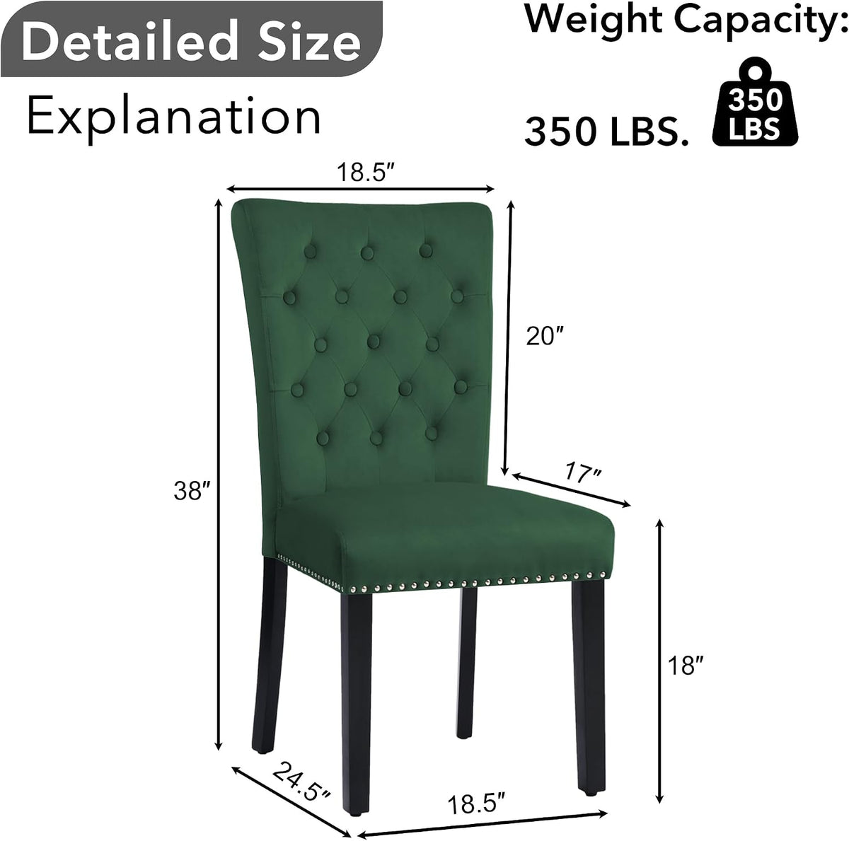 adochr Velvet Dining Chairs Set of 4, Parsons Kitchen Chair, Green | Wooden Legs & Nailed Trim, Upholstered Dining Room Chairs 350 LBS Capacity