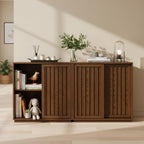 Mid Century Modern Sideboard Cabinet | Slim Fluted Credenza with Sliding Doors | Narrow Storage Buffet Console Table for Small Spaces, Living Room, Entryway, Kitchen (Walnut, 32")