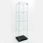 4-Shelf Glass Display Cabinet with LED Lights Strip and Lock, Curio Cabinets Display Case with Casters and 1 Door, Tempered Glass Display Showcase for Living Room,Exhibition Hall - Black