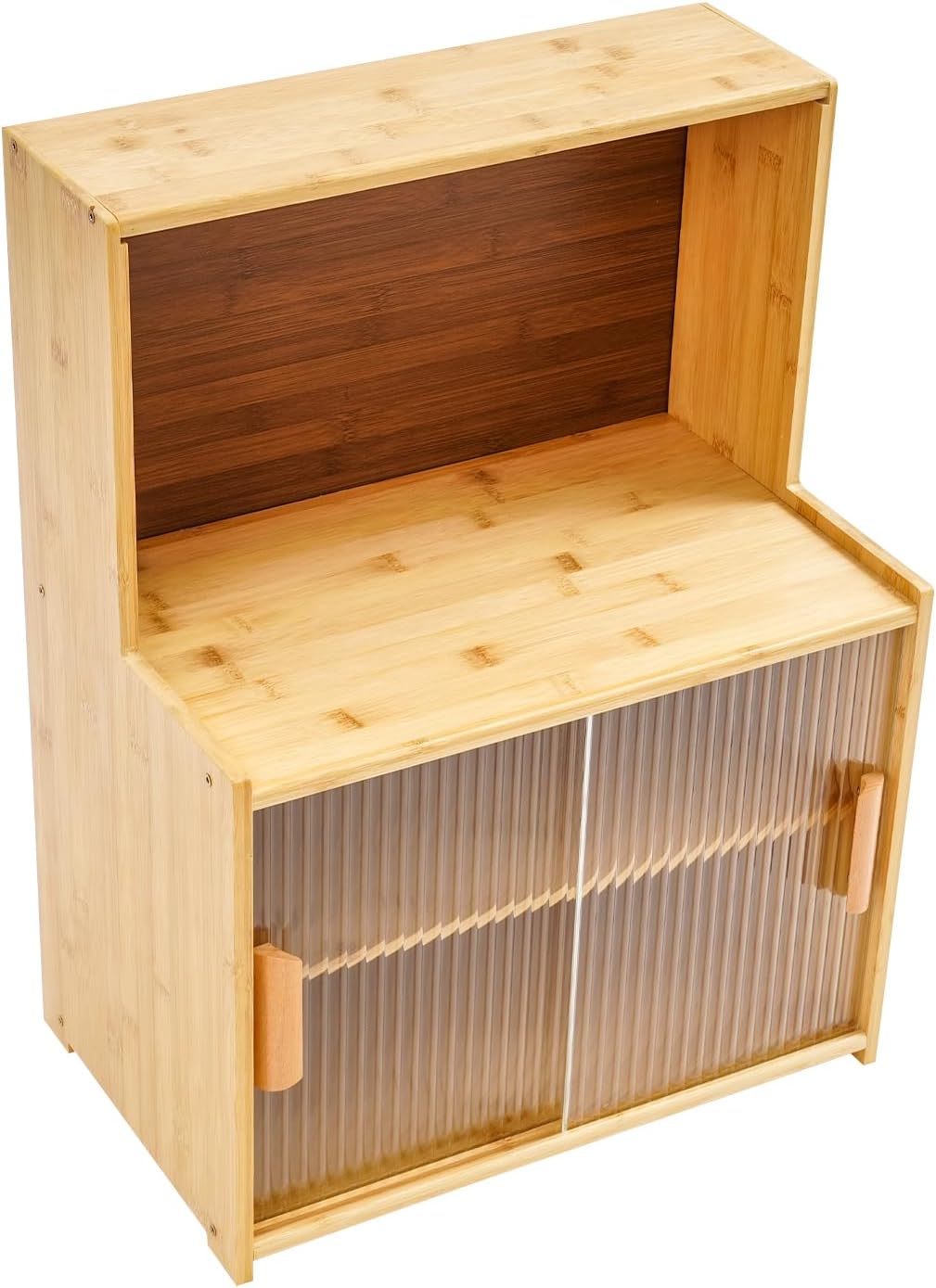 Kitchen Storage Cabinet with Sliding Doors, Bamboo Kitchen Pantry Sideboard, Adjustable Shelf Height, Semi-Clear Glass, for Spice Jars, Kitchen Utensils, Cups, Props , 17.7"x11"x24" (Log Color)
