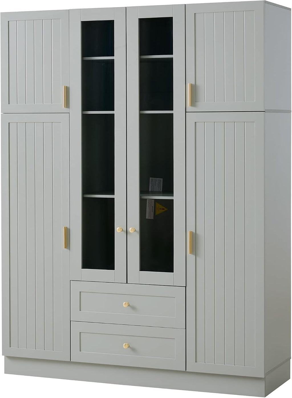 Large Kitchen Pantry Cabinet with 6 Doors and Drawers, Storage Cabinet Cupboard with Adjustable Shelves, Pull-Out Trays and Wine Rack for Dining Room, Kitchen (Green)