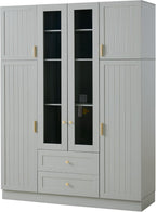 Large Kitchen Pantry Cabinet with 6 Doors and Drawers, Storage Cabinet Cupboard with Adjustable Shelves, Pull-Out Trays and Wine Rack for Dining Room, Kitchen (Green)