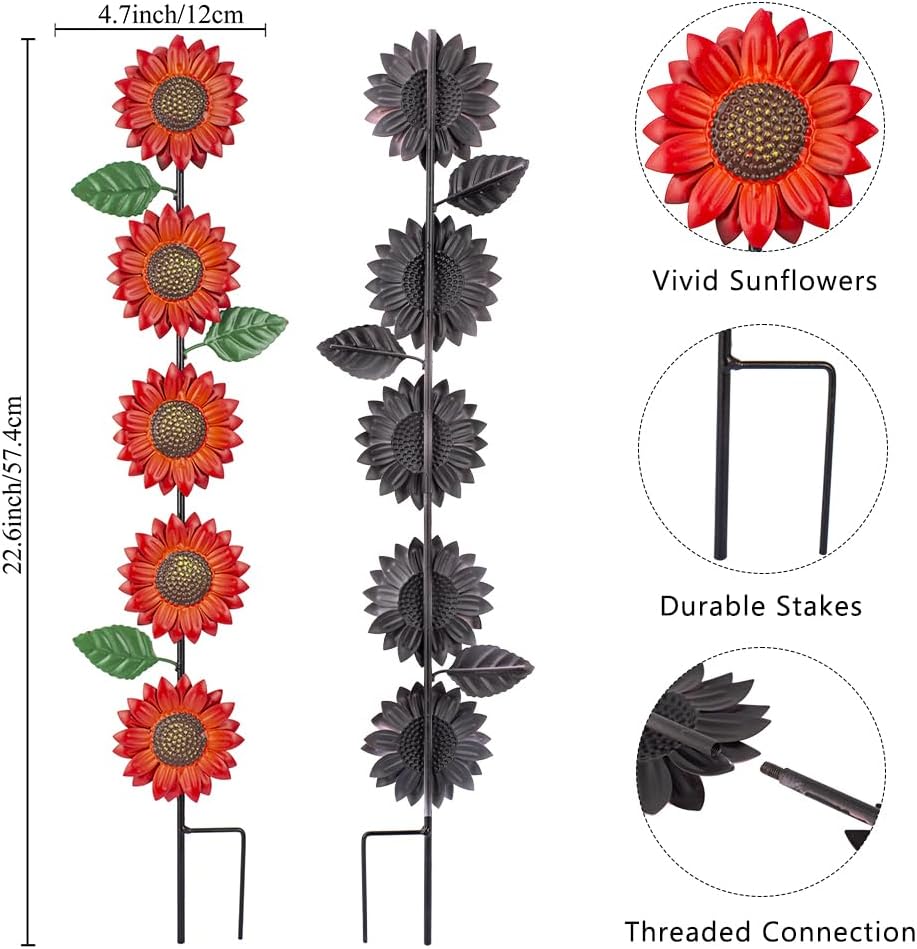 Garden Decor for Outside,3 Pack Sunflowers Metal Yard Art Decorative Garden Stakes,Metal Flowers Spring Garden Stakes Decor,Landscape,Patio(22.6 * 4.7IN)