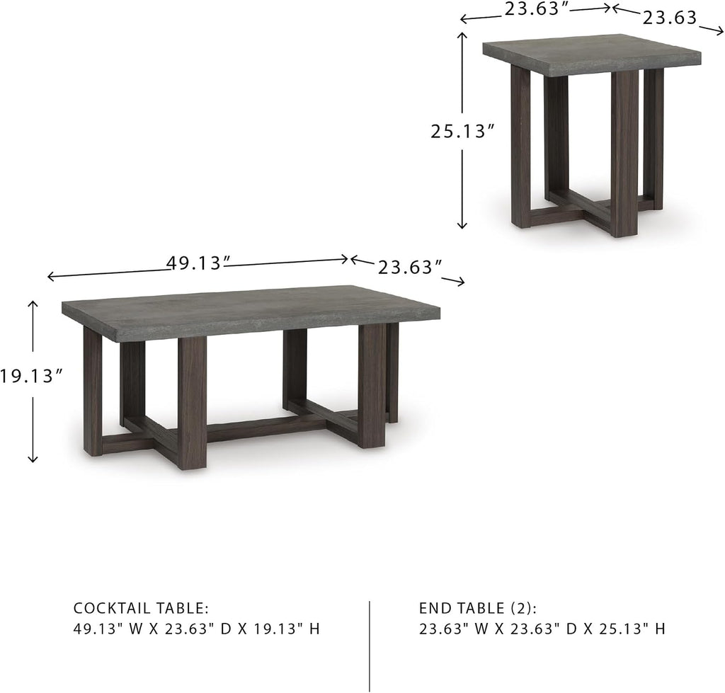 Signature Design by Ashley Dynnford Industrial Water Stain Resistant Table, Set of 3, Gray & Dark Brown