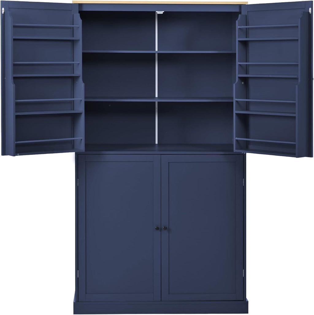 LUMISOL 71" Tall Kitchen Pantry Storage Cabinet with Doors and Shelves, Wood Farmhouse Freestanding Storage Cabinets with Drawers and Adjustable Shelves for Kitchen Storage, Blue