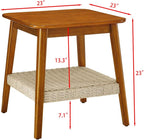 23" Mid-Century Side Table with Woven Shelf and Storage, for Living Room Couch Bedroom Patio Home Office,Dark Walnut (Side Table)