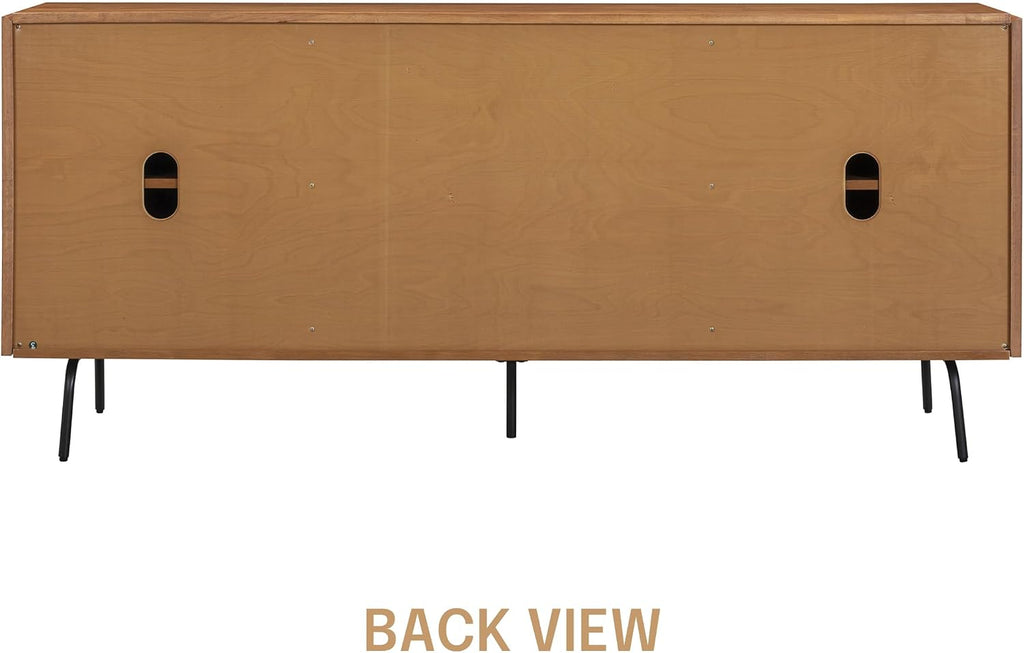 NTC MOSSIC Modern Large Sideboard with 2 Doors 3 Drawers, Natural Rattan Storage Cabinet, Buffet with Metal Legs, Boho Accent Cabinet for Living Room, and Entryway, Effortless Assembly, Teak Look