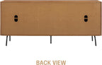 NTC MOSSIC Modern Large Sideboard with 2 Doors 3 Drawers, Natural Rattan Storage Cabinet, Buffet with Metal Legs, Boho Accent Cabinet for Living Room, and Entryway, Effortless Assembly, Teak Look