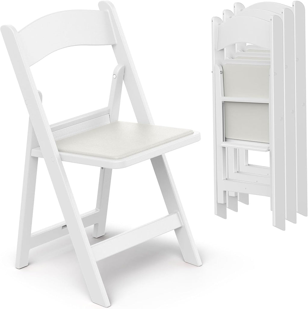 Nazhura Garden and Patio Folding Chair Set of 4 for Events and Wedding, Lightweight with Padded Seat, Water-Proof, Double Braced Frame, Non-Slip Feet, 350LB Capacity (White)