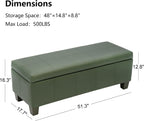 51 Inch Storage Ottoman, Storage Bench with Safety Hinge, Upholstered Synthetic Leather Ottoman Bench for Bedroom, Living Room, Entryway, Hallway, Foot Rest, Support 500lbs
