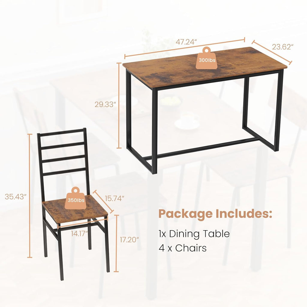 Kitchen Dining Table Set for 4, 5-Piece Kitchen Table and Chairs, Base Reinforcement Structure Dining Room Table Sets, Dining Table with 4 Chairs for Small Space, Dinette, Apartment