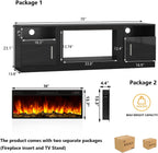 Tavata Fireplace TV Stand 70" Entertainment Center with 36" Fireplace, Wooden TV Stand for TVs Up to 80", Media TV Console with High Gloss Storage Cabinet and 20 Colors LED Lights (Black)