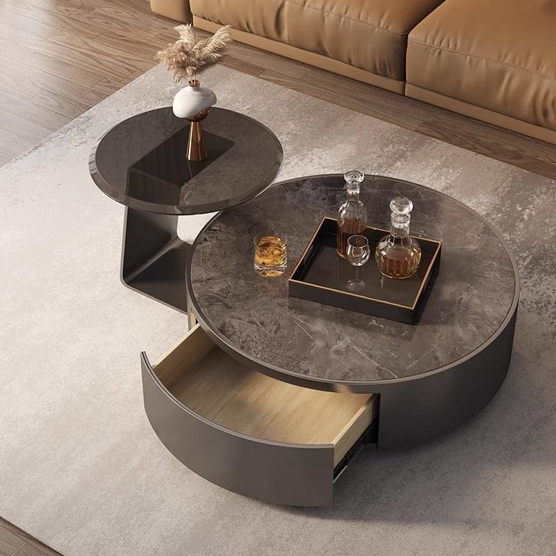 Coffee Tables Rock Slab Coffee Table, Simple Living Room, Italian-Style Small Apartment, Round Side Table, Tea Table Coffee Tables for Living Room(90x90x32cm)