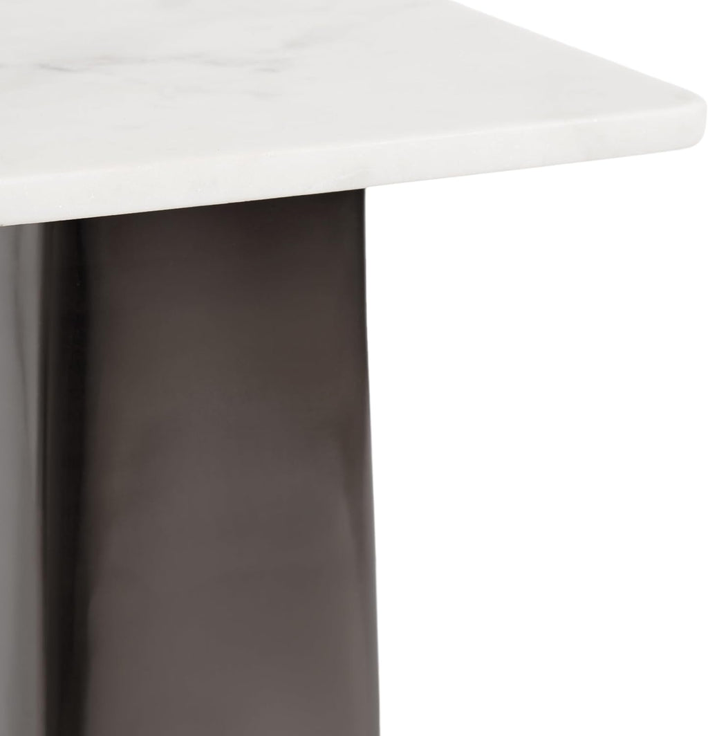 Kate and Laurel Quinley Modern Square Marble Drink Table, 10 x 10 x 22, White Marble and Gray Gunmetal, Contemporary Marble Pedestal Table for Use as Living Room Plant Stand or Bedroom Mini Table