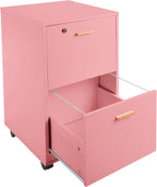 Lavish Home 2-Drawer Wooden File Cabinet with Lock, Pink, 16” x 27” | Rolling Filing Organizer with Deep Drawer Storage for Under the Desk, Home, or Office