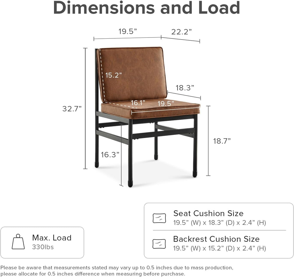 mopio Odelia Brown Faux Leather Dining Chairs Set of 2, Modern Kitchen Chairs with Removable Cushion Covers and Black Rust-Free Metal Legs (Set of 2, Pecan Brown Faux Leather)