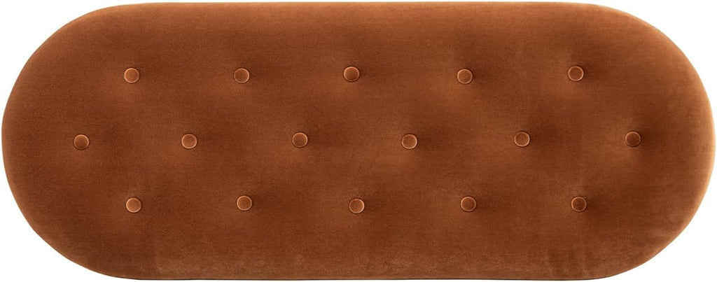Jennifer Taylor Home 48.5" Oval Tufted Bullion Fringe Storage Bench, Burnt Orange Performance Velvet