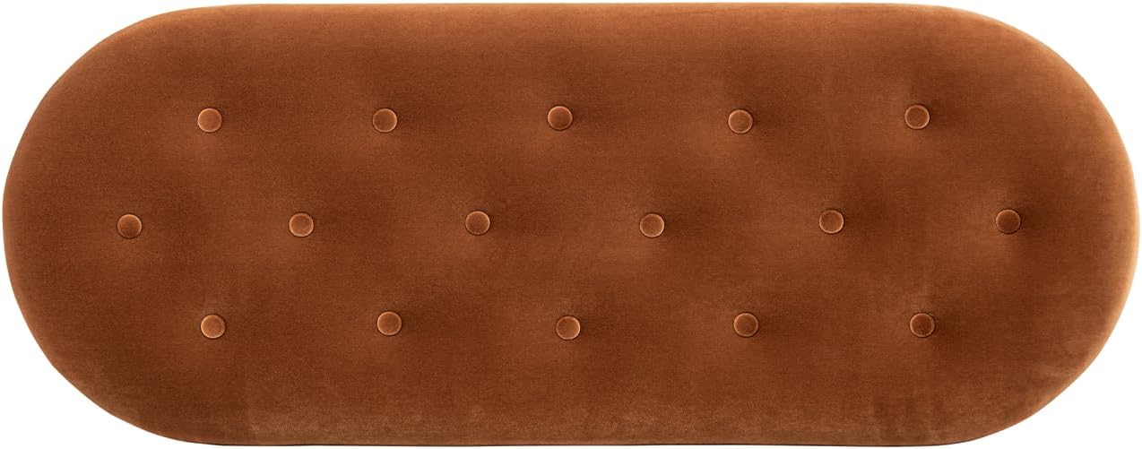Jennifer Taylor Home 48.5" Oval Tufted Bullion Fringe Storage Bench, Burnt Orange Performance Velvet