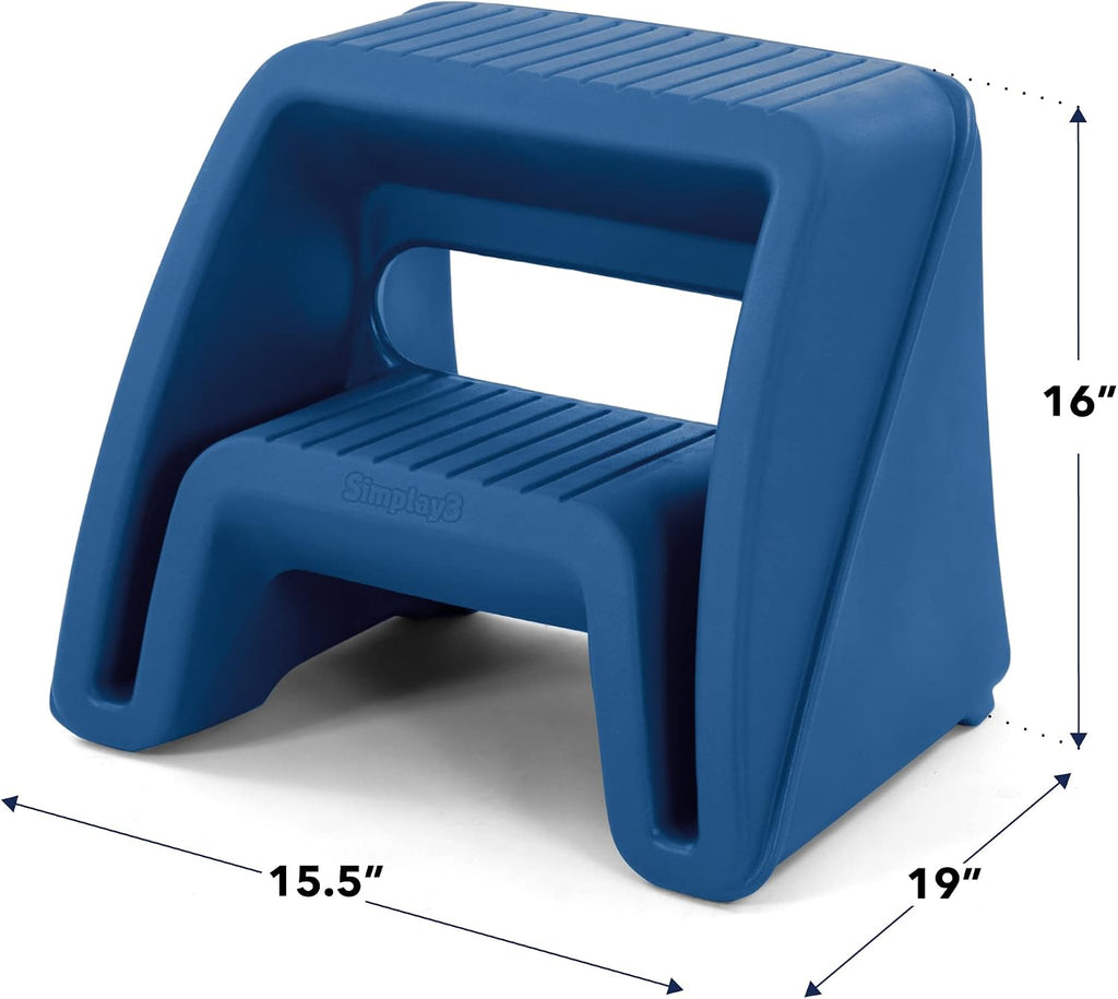 Simplay3 Handy Home Step Stool Plastic Two-Step Stool Seat - Indoor or Outdoor - 15.5" x 19" x 16" - Blue, Made in USA
