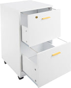 Lavish Home 2 Drawer File Cabinet - Filing Cabinet with Lock - Rolling File Cabinet for Under Desk Storage - Wood Filing Cabinet for Home or Office Organization (White)