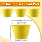 3 Pack 11 Inch Plant Pots with Drainage Hole and Plug, Durable Plastic Flower Pots for Indoor & Outdoor Plants, Elegant Mordern Plant Pots Perfect for Herbs, Flowers & Succulents, Yellow